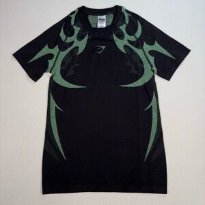 Gymshark Storm Seamless T-Shirt Men's M Black Green Muscle Fit Stretch Gym A3B5N